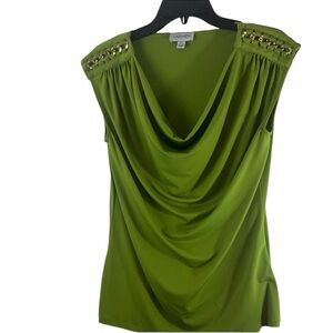 NWT Carmen Marc Valvo Olive Draped Blouse Size Small! Petite
